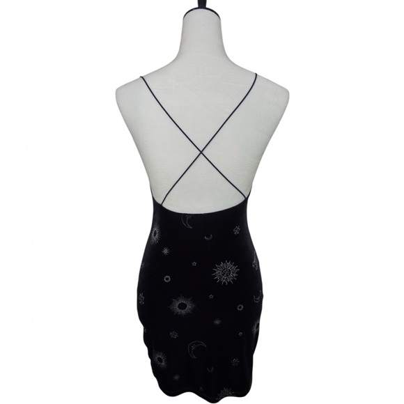 Black Velvet Celestial Star Moon Bodycon Mini Dress Size Small - Picture 4 of 11